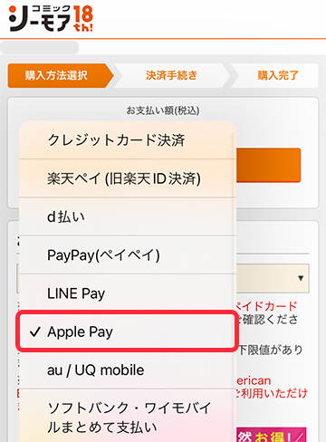 購入手続き画面でApple Payを選択する